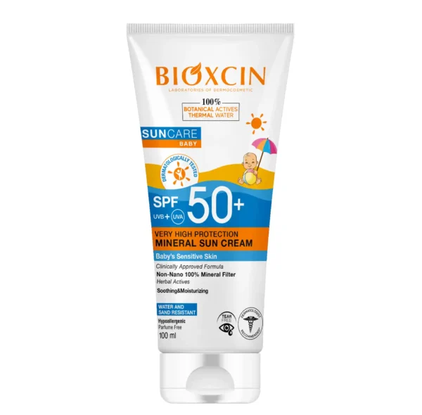ضد آفتاب کودک بیوکسین با +SPF 50 – مناسب پوست حساس | حجم 100 میل
