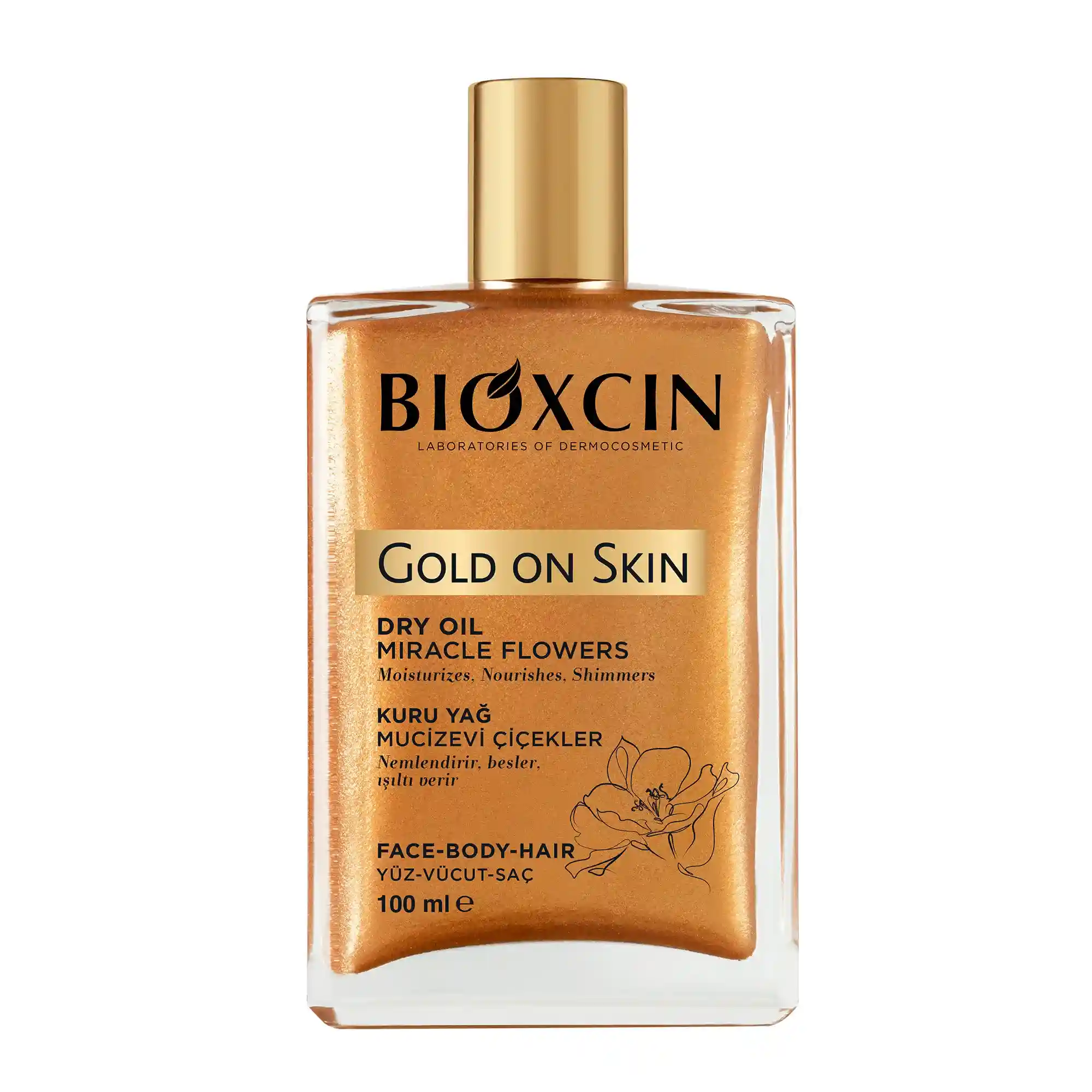 روغن مرطوب کننده و شاین صورت و بدن و مو بیوکسین Bioxin مدل Gold On Skin حجم 100 میل