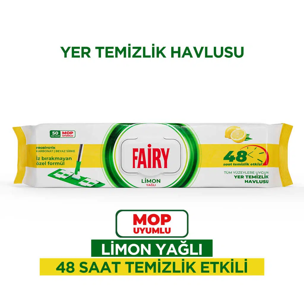 دستمال مرطوب مخصوص تی فیری Fairy قابل شستشو رایحه لیمو بسته 50 عددی