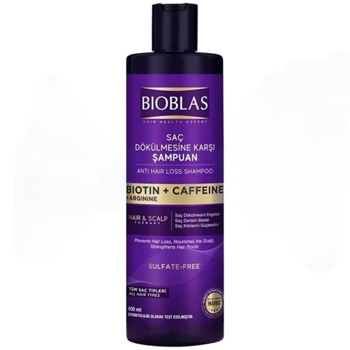 شامپو ضد ریزش بیوبلاس مدل Biotin + Caffeine بدون سولفات (حجم ۴۰۰ میلی‌لیتر)
